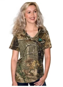 Realtree AP Women's/Ladies Camo Short Sleeve V-neck T-Shirts: S-2XL - Picture 1 of 2