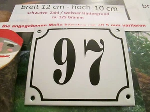 Hausnummer Emaille Nr. 97 schwarze Zahl auf weißem Hintergrund 12 cm x 10 cm  - Picture 1 of 12