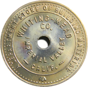 Ficha de madera Imperial Valley, California Whiting-Mead 50¢ (05310) - Imagen 1 de 2