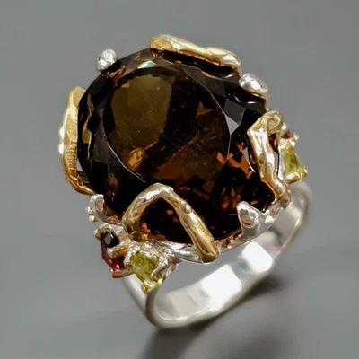 Popular Anillo 26 ct Cuarzo Ahumado Natural Anillo Plata de Ley 925 Talla 8/R430069 Foto 1 de 4