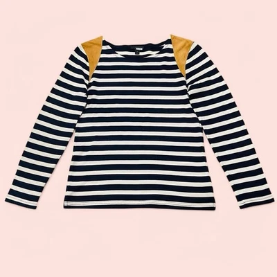 J. Crew Striped Long Sleeve Leather Capped Shoulders Top Size Small - Image 1 of 4