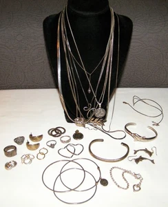 Vintage 28 Teile 925 Sterling Silber Schmuck Konvolut ohne Steine~wenig Schrott~183g - Bild 1 von 13