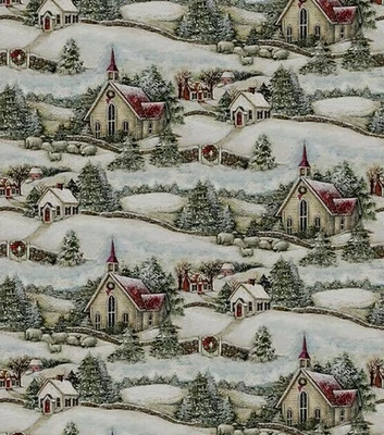 SUSAN WINGET Fabric - COUNTRY CHURCH - 35" REMNANT - Image 1 of 2