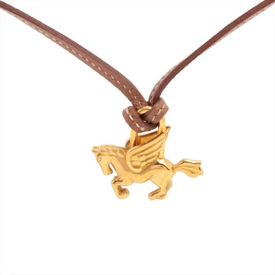 Colgante Hermès Cadena Lock Pegaso 1993 GP y Cuero Oro x Marrón Collar Dije Foto 1 de 4