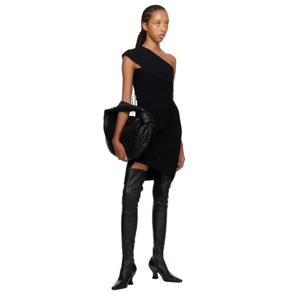 Women's Designer Bottega Veneta Black Knee High Leather Almond Boots size 39.5 - Image 1 of 4