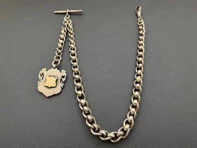 Antique Solid Silver Hallmarked Heavy 69gr Single Albert Watch Chain And  Fob 27 - Image 1 of 4