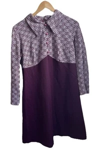 Charmont Of London Vintage 1970’s Button Detail Dress Burgundy White Poss 60’s - Picture 1 of 14