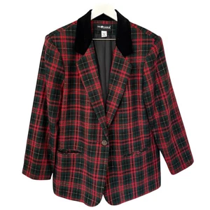 Vintage Sag Harbor Plaid Wool Blazer Women’s 16 Velvet Tartan English Country - Picture 1 of 13