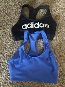 Lot of 2 Adidas Climalite Women’s Size Small Athletic Sports Bra’s Black, Blue - Picture 1 of 11