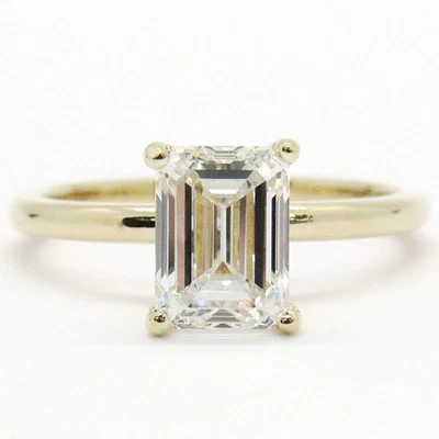 Anillo de compromiso de 2,05 quilates de oro amarillo de 14 k con certificación IGI creado en laboratorio diamante corte esmeralda Foto 1 de 4