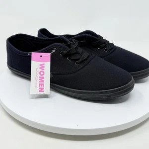 Bobbie Brooks Schuhe Sneaker Damen 7 Schnürschuhe Low Top Canvas Schwarz Neu - Bild 1 von 9