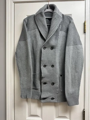 Guess Men M/L Gray Double Breasted Button Cardigan Roll neck Knit Sweater - Image 1 of 4