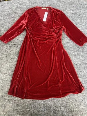 NWT soft Surroundings  XL Velvet  Dress Red Dahlia Holiday $130 Retail Faux Wrap - Image 1 of 4