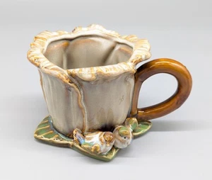 Taza vintage con forma de flor pájaros cerámica decoración rústica taza de café natural de 3" - Imagen 1 de 11