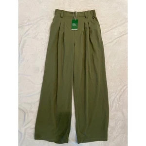 NEW HALARA Flex High Waisted Wide Leg Pants M Waffle Knit Pleated Loden Green - Picture 1 of 6