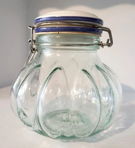 Italian clear glass bubble jar ceramic lid grapes and leaves canister container - Picture 1 of 8