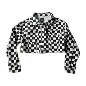 WILD FABLE BLACK/ WHITE CHECKER BOARD CROPPED JACKET WOMENS SIZE XS - Picture 1 of 7