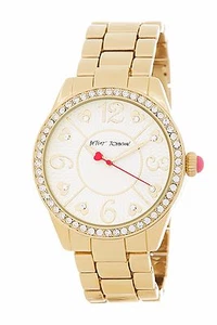 NEW BETSEY JOHNSON GOLD TONE WHITE DIAL CRYSTAL,HEART,RED, WATCH -BJS00190-07 - Picture 1 of 2