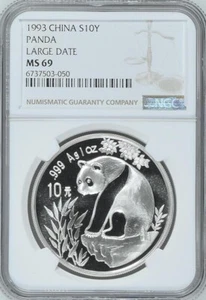 NGC MS69 1993 China Panda 1oz Silver Coin Large Date - Picture 1 of 2