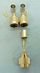 3 Pack, RG-8, "N" Crimp Connector, Nickel Brass / Teflon / Gold Pin - Picture 1 of 3