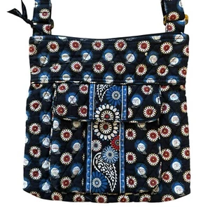Vera Bradley Night Owl Crossbody Bag Retired Pattern Purse Blue Red Floral Birds - Picture 1 of 10
