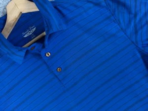 Straight Down Golf Polo Shirt Mens Large Blue Stripe Short Sleeve Active Stretch - Picture 1 of 8