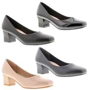 Ladies Court Shoes Wide Fit | Mid Block Heel | Casual, Formal & Office Workwear - Picture 1 of 11