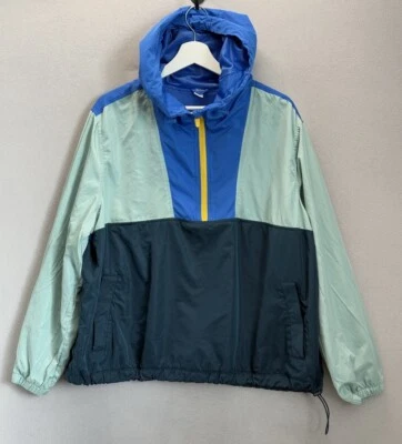 Antigua Chaqueta Cortavientos Activa Azul Marino Adulto XL Verde Azul Retro Bloque de Color Media Cremallera Foto 1 de 4