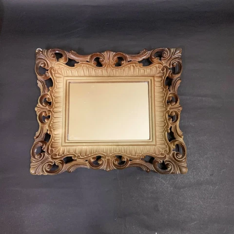 Vintage Egyptian Hand Carved Ornate Wood Frame Wall Hanging Rectangle Mirror Cover