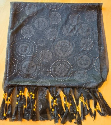 Women's Long Black With Gold Beads on Tassles Hijab Scarf Textured Design - Изображение 1 из 4