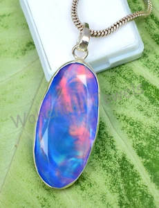 Rare 44.50 Ct Aurora Opal Oval 925 Sterling Silver Pendant Certified Gift Women - Picture 1 of 7
