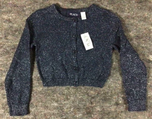 Girls Metallic Shimmer Button Up Cardigan Sweater Dark Blue Size 4 - Picture 1 of 9
