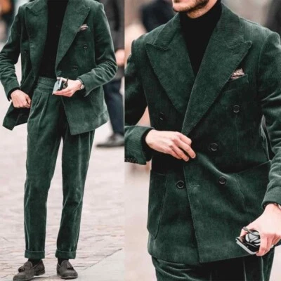 Otoño Invierno Para hombres Trajes de Pana Calce Ajustado Hombre Doble Pecho Chaqueta Pantalones Foto 1 de 4