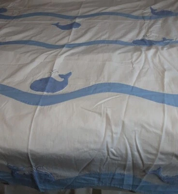 Pottery Barn Kids Whale Shower Curtain Blue and White 72x72 Cotton  - Image 1 of 4