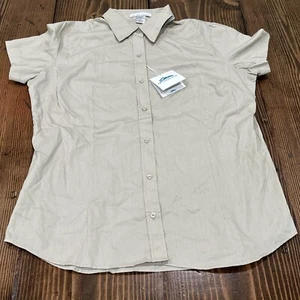 NWT Tri-Mountain Women's Button Down Short Sleeve T Shirt in Khaki Size Large - Picture 1 of 7