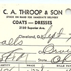 1938 C.A. THROOP &amp; SON COATS-DRESSES CLEVELAND OHIO BILLHEAD STATEMENT Z3455