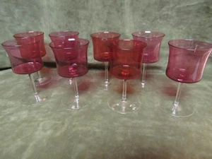 Ca. 1880's Victorian Cranberry Sm. Wine/Sherry Stem Lot of 8 French Art Glass - Picture 1 of 5