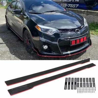 For Toyota Corolla Sedan Hatchback Side Skirts Extension Glossy Black Red Line Foto 1 de 4