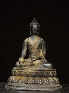 10" Old Antique Tibet Tibetan Buddhism temple Bronze gilt Amitabha Buddha statue - Picture 1 of 9