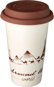 Hot Coffee Travel Mug Ceramic Thermal Double Wall + Silicone Lid, 10 Oz, Globetr - Picture 1 of 5