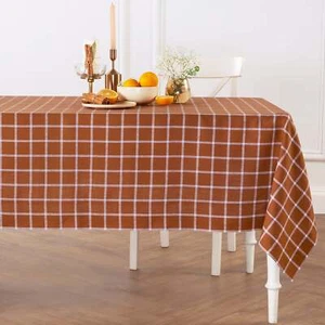 Solino Home Rectangle Linen Tablecloth for Thanksgiving and Dining, Windowpane - Picture 1 of 9