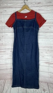 Route 66 Denim  Jumper Dress Sz 12 Red Knit Top Slits At Hem Zips 90’s  Vtg - Picture 1 of 9
