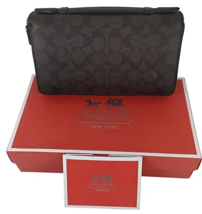 Coach Brown Zip Around Wallet Leather Travel Case Monogram NEW in Box - Picture 1 of 23