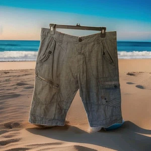 Projek Raw Y2K Mens Denim Shorts 36 Gray Washed Cargo - Picture 1 of 10