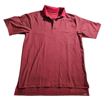 Camisa polo masculina listrada rosa/vermelha Bobby Jones - mistura de poliéster grande tamanho G - Imagem 1 de 4