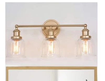 Uolfin Moderno Campana Baño Tocador Luz Mila 3 Luces Latón Dorado Aplique de Pared Luz Foto 1 de 4