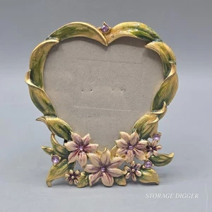 Vintage Wellesley Manor herzförmiger Emaille Blumen Strass Fotorahmen 3 x 3 Zoll - Bild 1 von 7