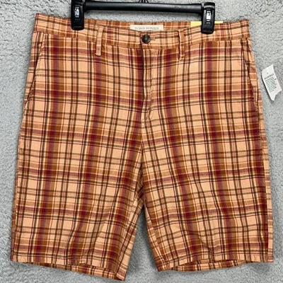 Island Republic Hombres Caquis Pantalones Cortos 34 Naranja Rojo Cuadros Frente Plano Informal NUEVO Foto 1 de 4