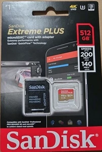 NEW SanDisk Extreme PLUS 512GB microSDXC UHS-I Memory Card SDSQXBD-512G-AN6MA B1 - Picture 1 of 2
