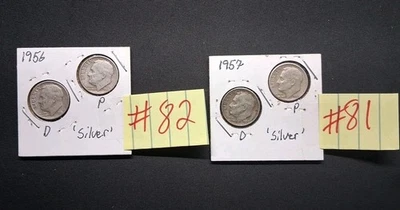 Lot Of 4 1956 PD. 57 PD. Dimes 90%silver #81#82 - Image 1 of 4